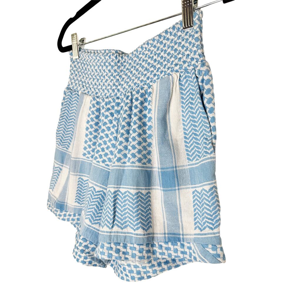 Cecilie Copenhagen Women's Teresa Cotton Shorts Resort Smocked Waist Blue White - Picture 5 of 11
